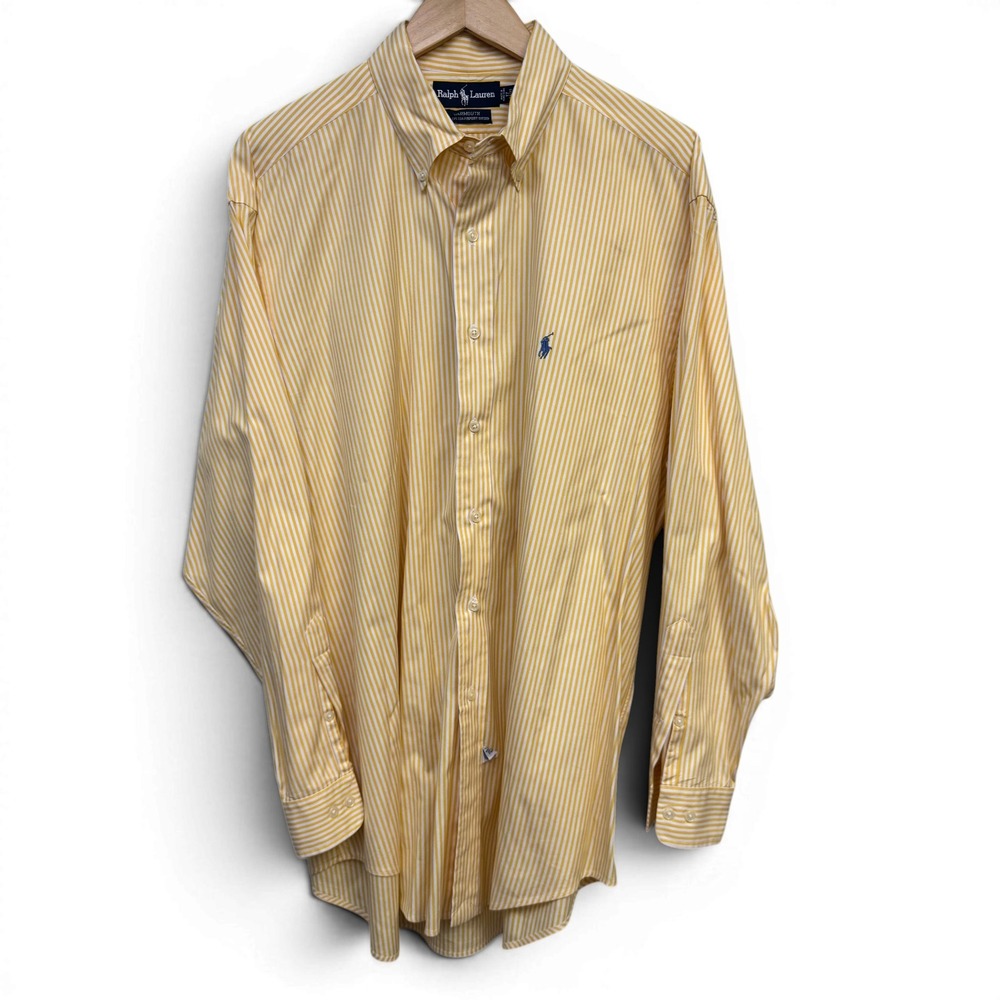 VTG Ralph Lauren Yarmouth Mens Shirt 17 34/35 Yellow Striped Pinpoint Oxford